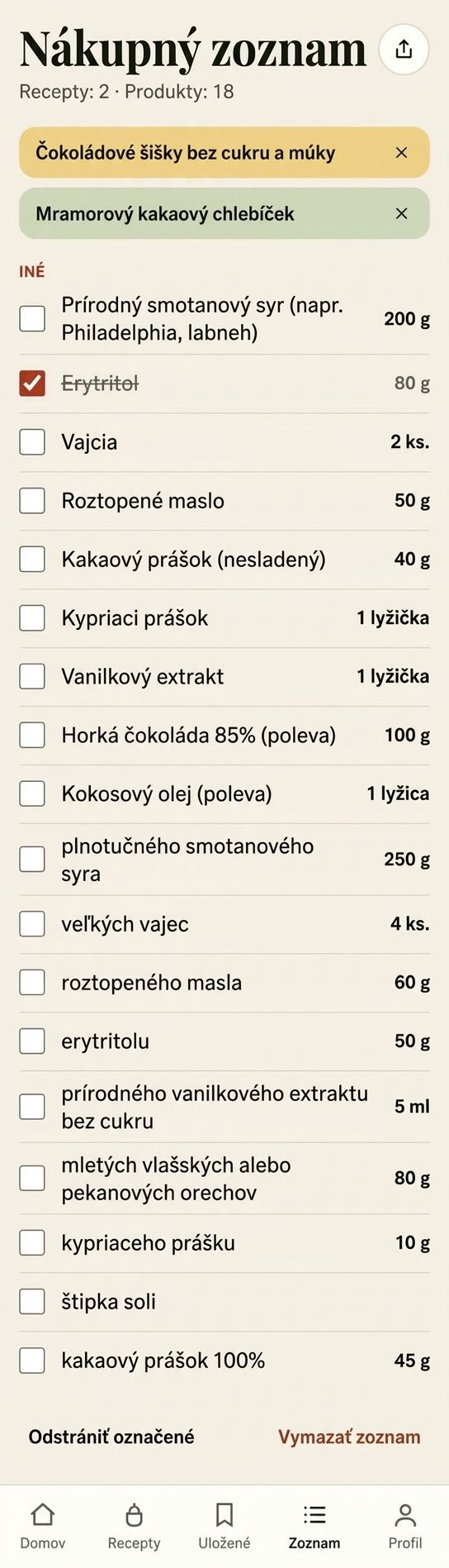 Nákupný zoznam jedným ťuknutím